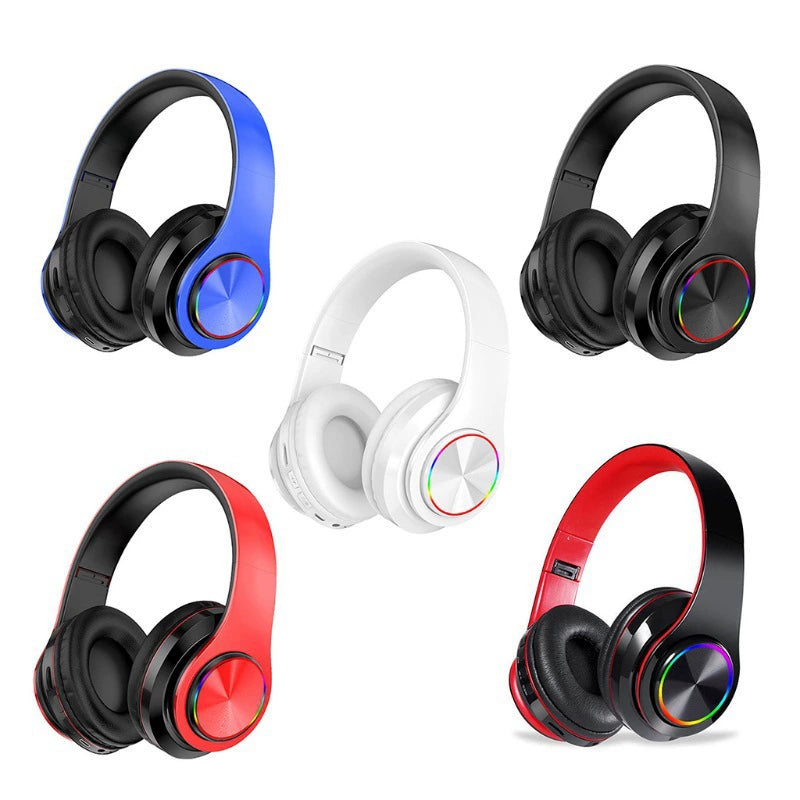 B39 Bluetooth Headphone Head-Mounted Wireless Luminous Colorful Breathing Light Card Foldable Sports Dynamic Bass Boost Music Headset