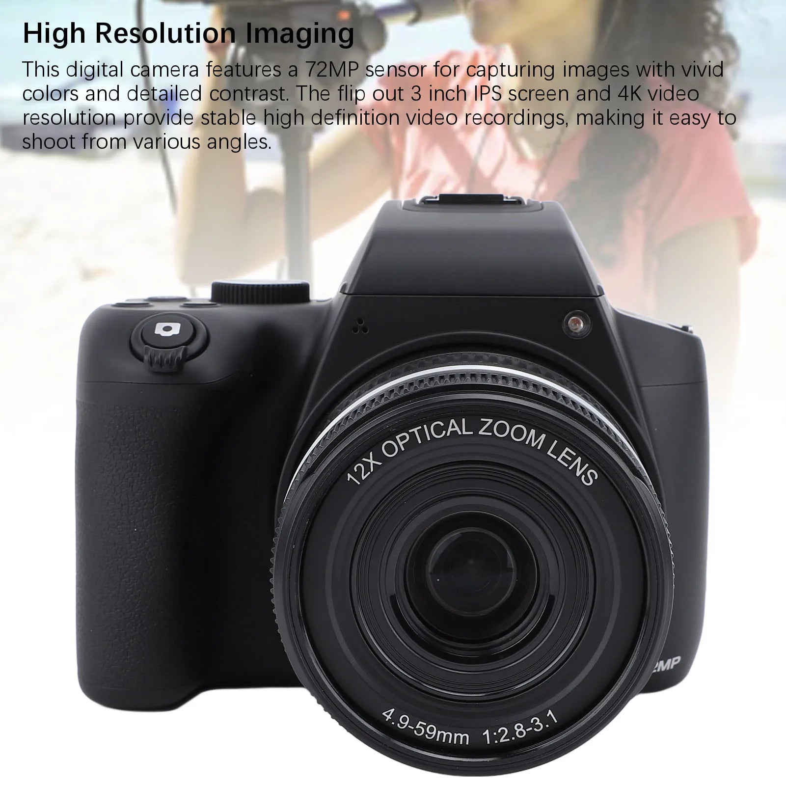 Digital Zoom Camera Digital Camera 12x Digital Zoom Slow Motion Image Stabilization Webcam with Telescopic Lens for Photography