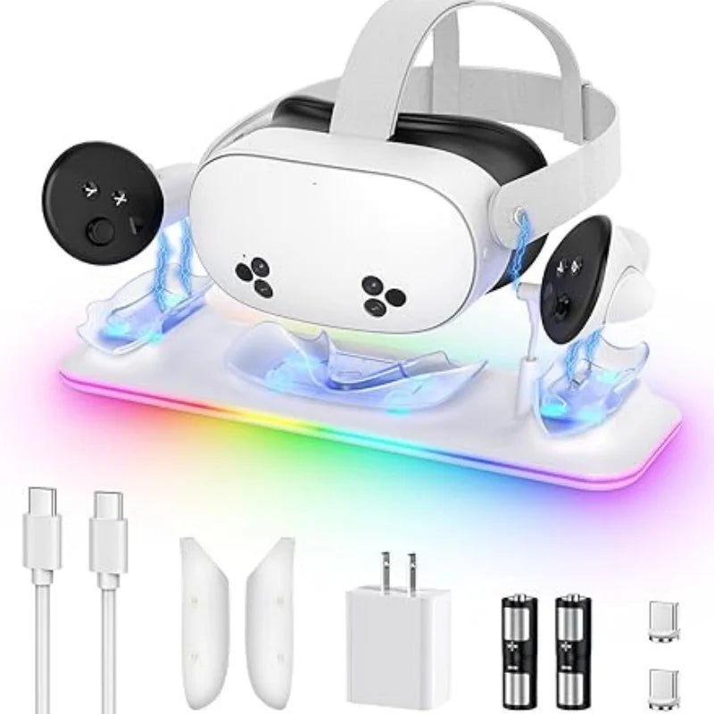 Charging Dock for Meta Quest 3S, Kinwin PD 18W Fast Charging Station for Oculus Quest 3S Accessories with RGB Light, Magnetic Ch