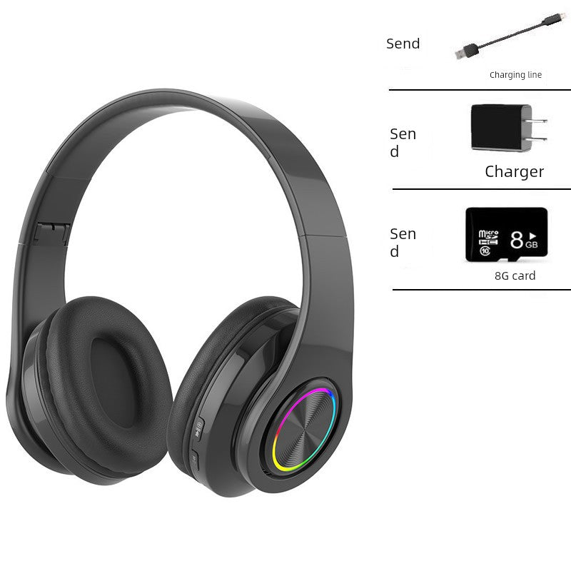 B39 Bluetooth Headphone Head-Mounted Wireless Luminous Colorful Breathing Light Card Foldable Sports Dynamic Bass Boost Music Headset