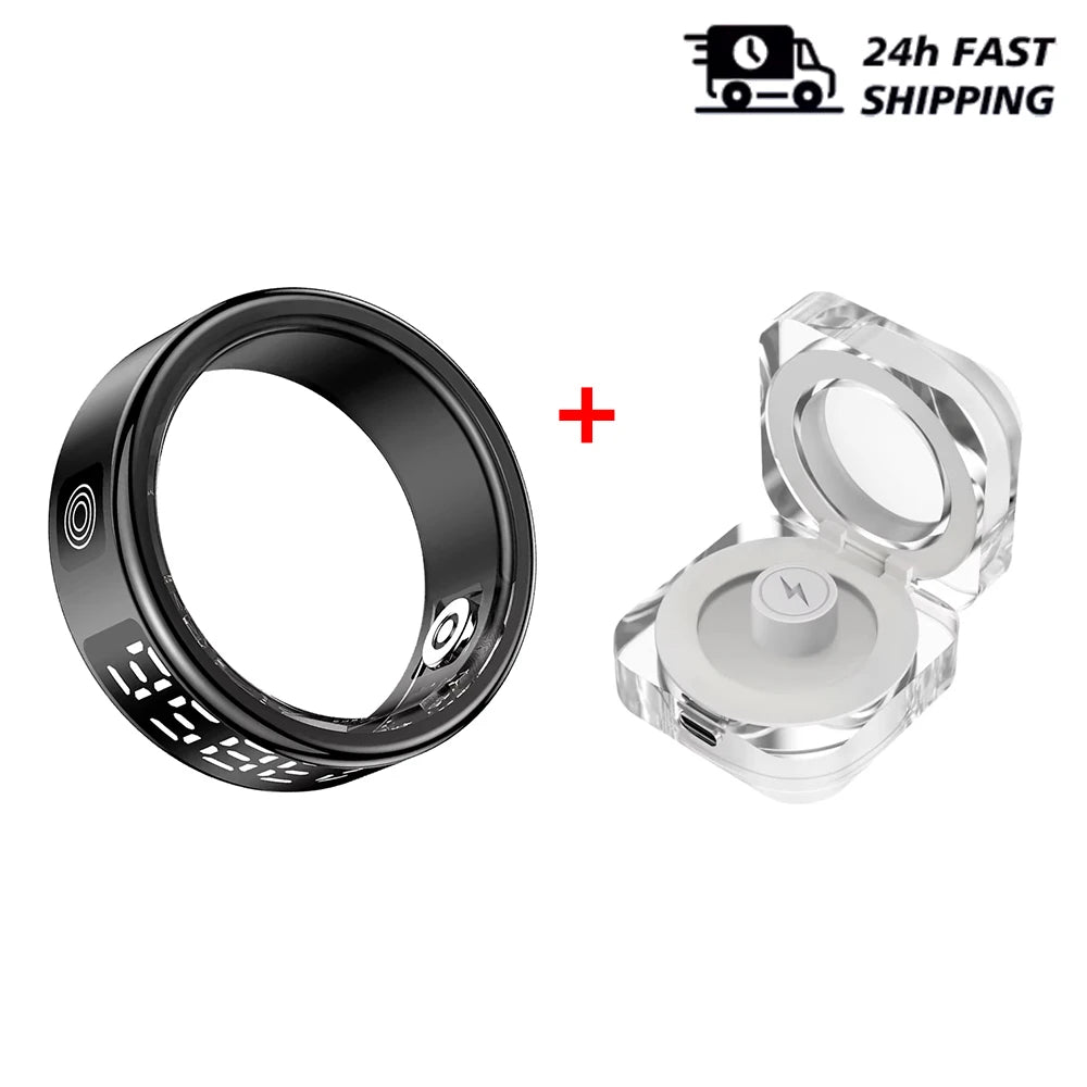 Smart Rings LED Display Screen for Heart Rate Blood Oxygen Sleep Monitoring Multi Sports Modes IP68 Waterproof Ring for Women