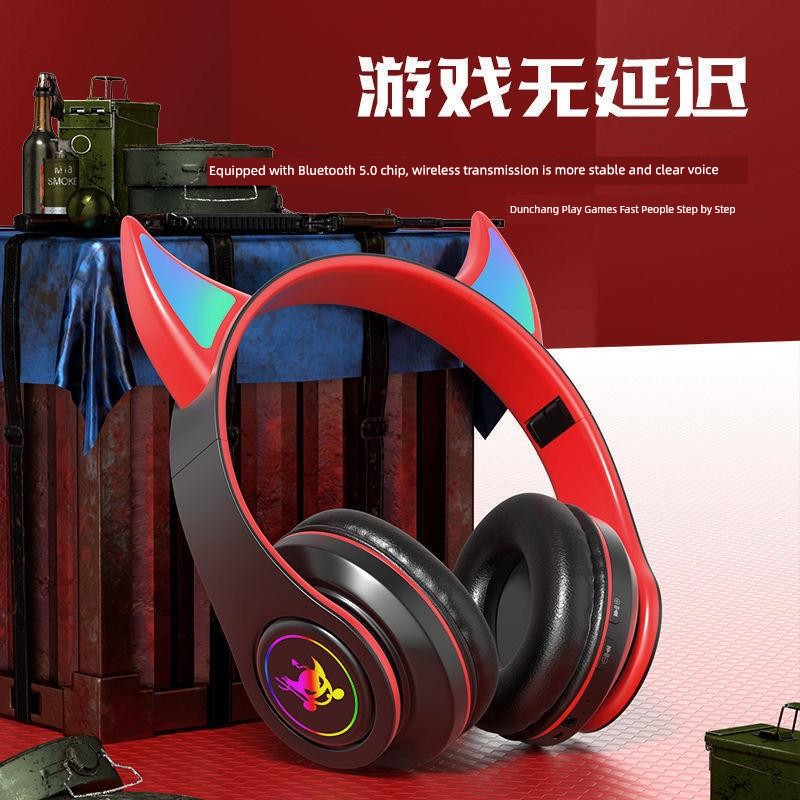 Little Devil Bluetooth Headset Real Wireless Headset Sports Noise-Canceling Game Computer Luminous Shooting Props Music Female