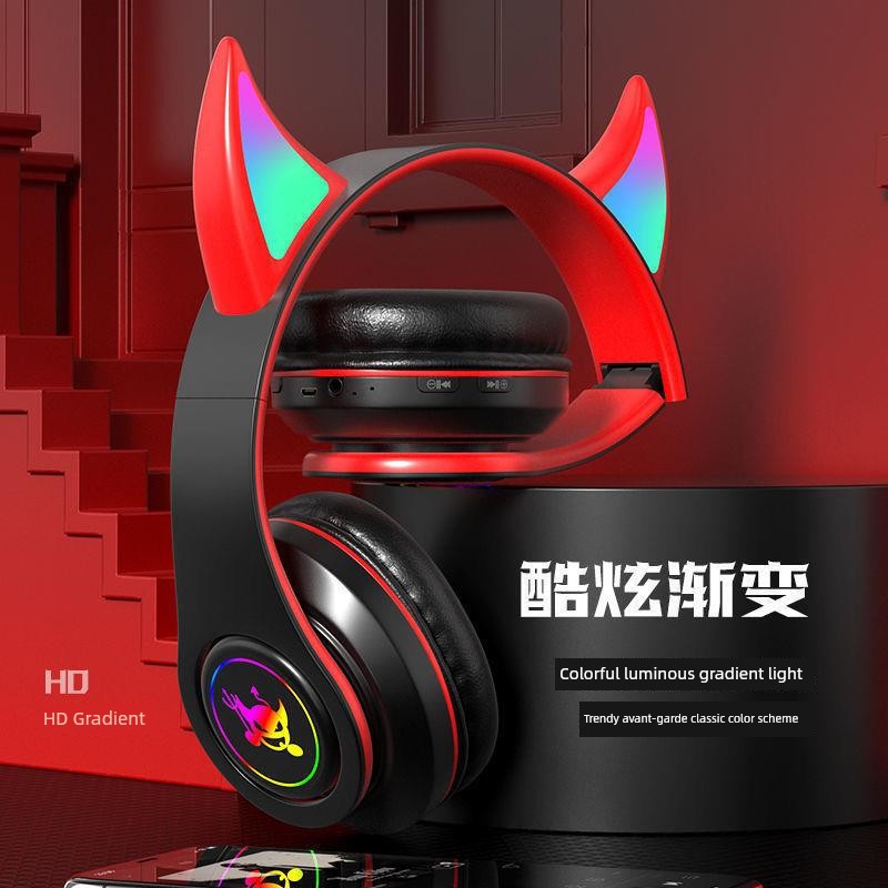 Little Devil Bluetooth Headset Real Wireless Headset Sports Noise-Canceling Game Computer Luminous Shooting Props Music Female
