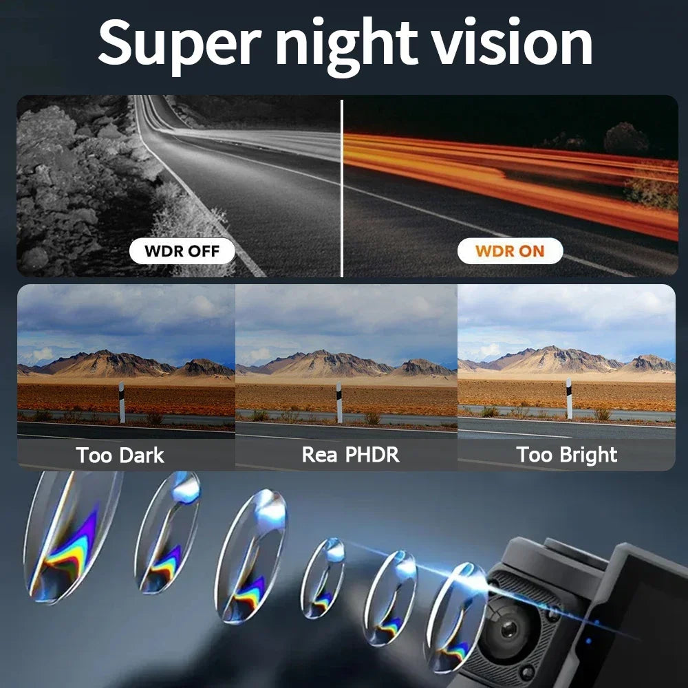 Dash Cam W/ IR Night Vision Loop Recording 3" IPS Screen 360° Rotatable 1080P 4 Camera Front/Rear/Left/Right Cars Driving DVR