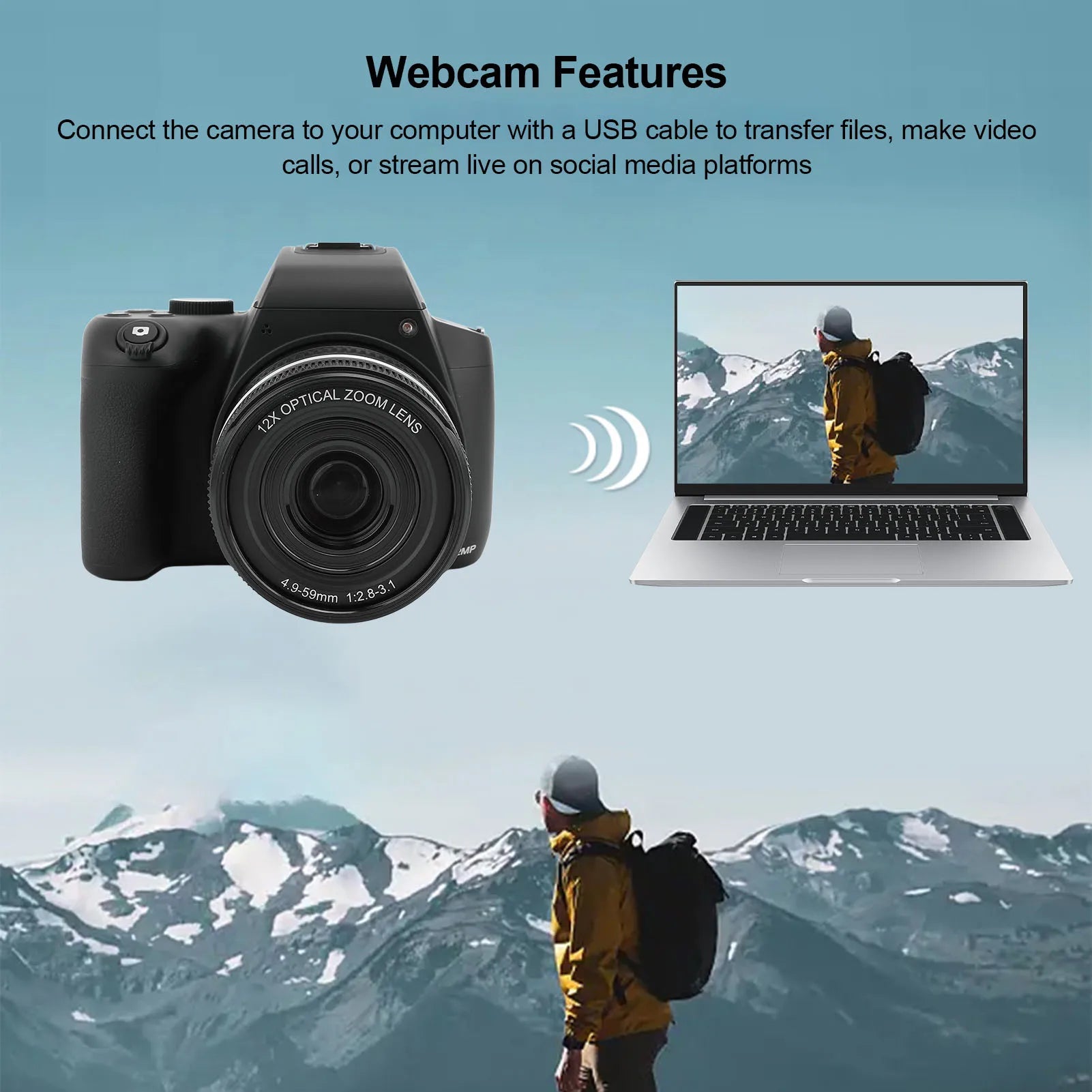 Digital Zoom Camera Digital Camera 12x Digital Zoom Slow Motion Image Stabilization Webcam with Telescopic Lens for Photography