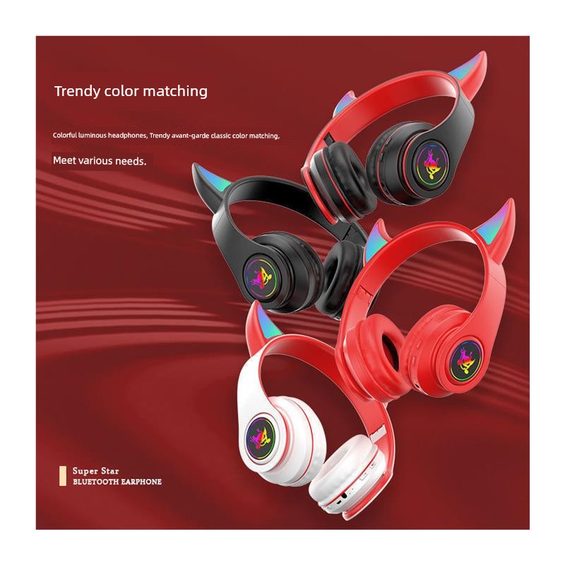 Little Devil Bluetooth Headset Real Wireless Headset Sports Noise-Canceling Game Computer Luminous Shooting Props Music Female