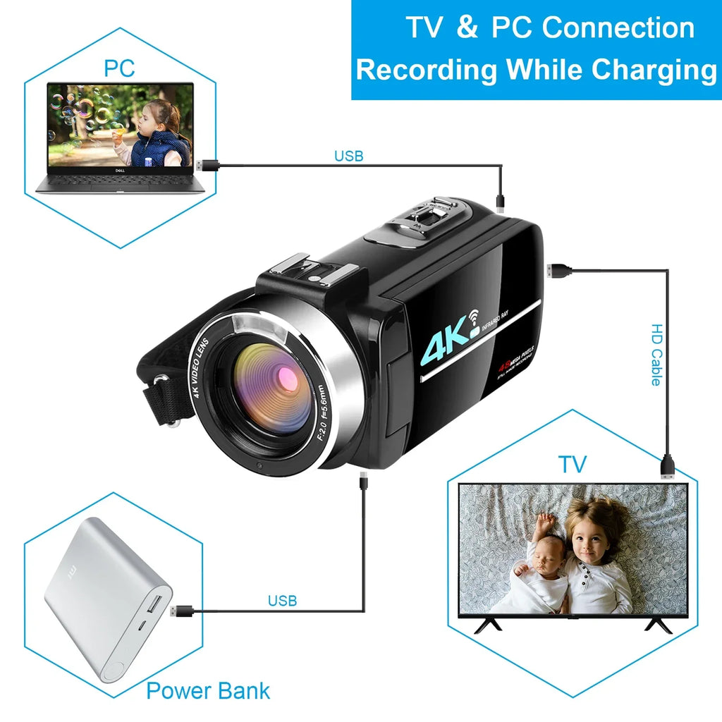 4K Video Camera 56MP Digital Video Camera 18X Digital Zoom Camera Recorder Vlog Camera YouTube WiFi Livestream Webcam Camcorder