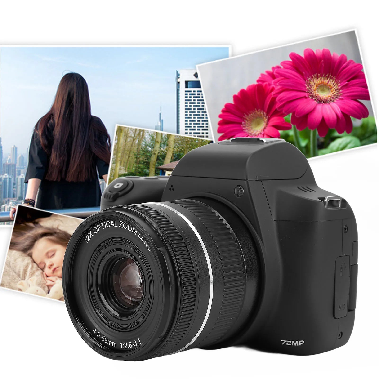 Digital Zoom Camera Digital Camera 12x Digital Zoom Slow Motion Image Stabilization Webcam with Telescopic Lens for Photography