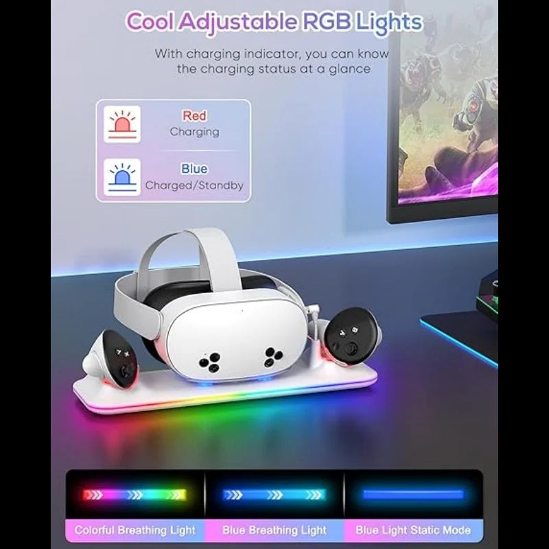Charging Dock for Meta Quest 3S, Kinwin PD 18W Fast Charging Station for Oculus Quest 3S Accessories with RGB Light, Magnetic Ch
