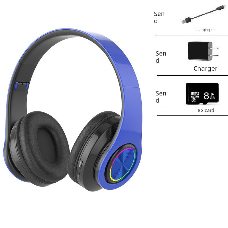 B39 Bluetooth Headphone Head-Mounted Wireless Luminous Colorful Breathing Light Card Foldable Sports Dynamic Bass Boost Music Headset
