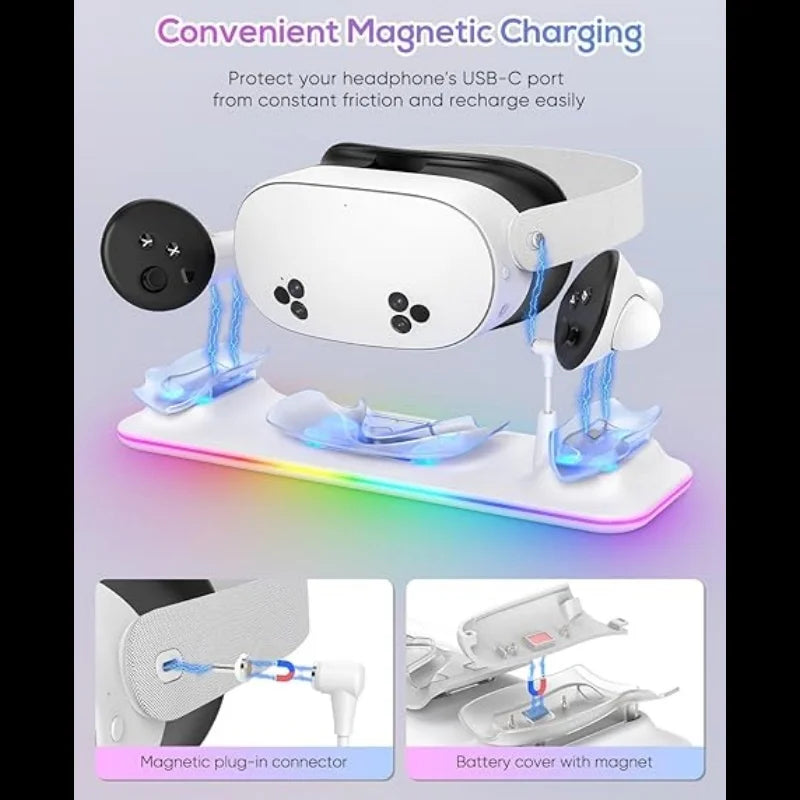 Charging Dock for Meta Quest 3S, Kinwin PD 18W Fast Charging Station for Oculus Quest 3S Accessories with RGB Light, Magnetic Ch