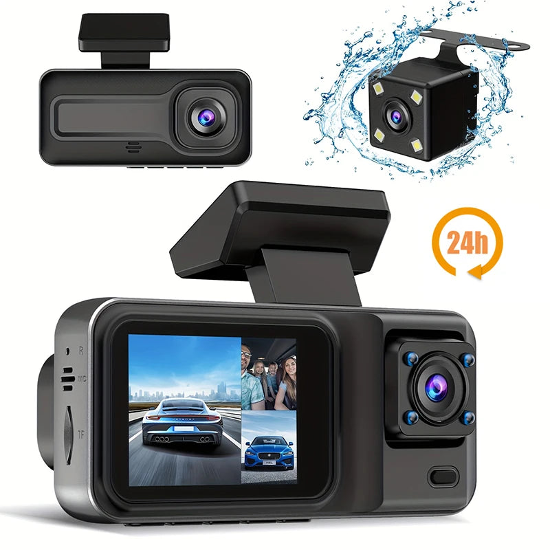 Dash Cam for Cars 3 Channel Car DVR 1080P Camera Video Recorder Front and Rear Inside View Camera for Vehicle Three Way Dashcam