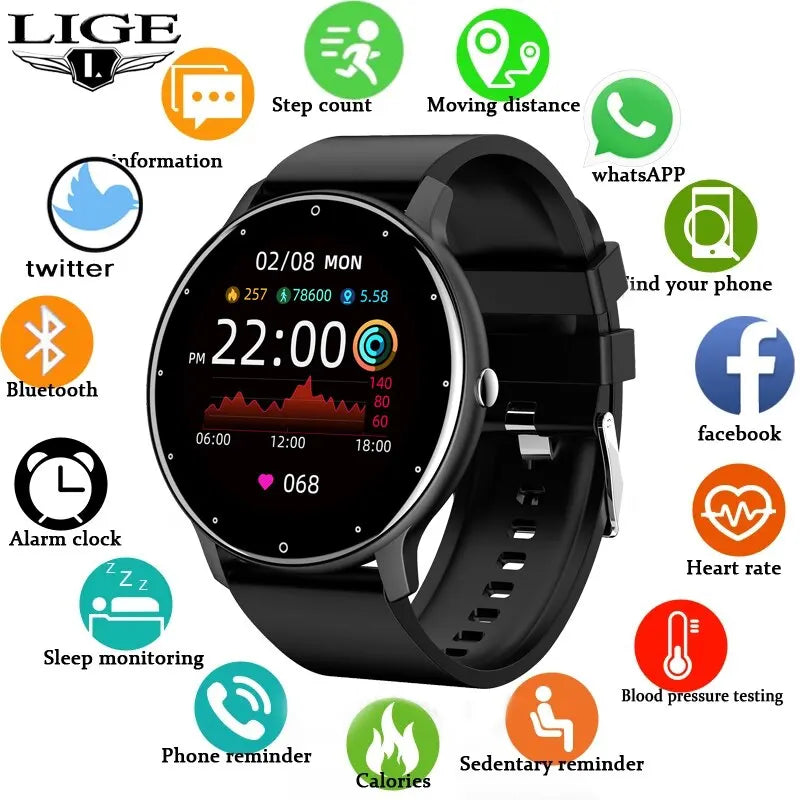 LIGE Smart Watch Men Women Full Touch Screen Sport Fitness Watch