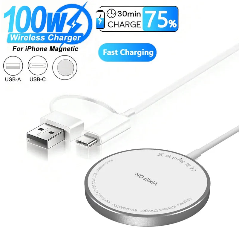 100W Magnetic Wireless Charger Pad USB