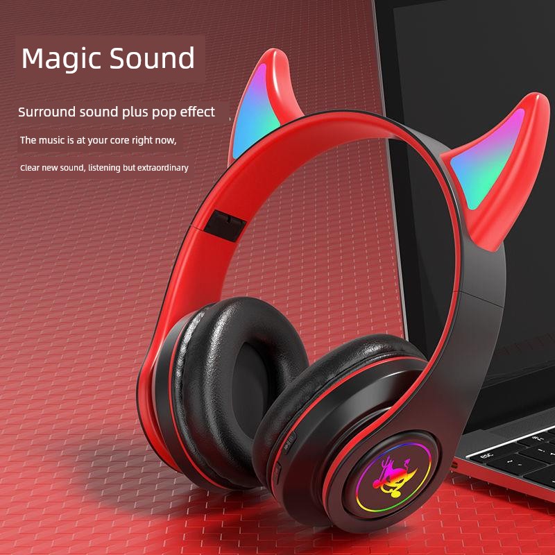 Little Devil Bluetooth Headset Real Wireless Headset Sports Noise-Canceling Game Computer Luminous Shooting Props Music Female