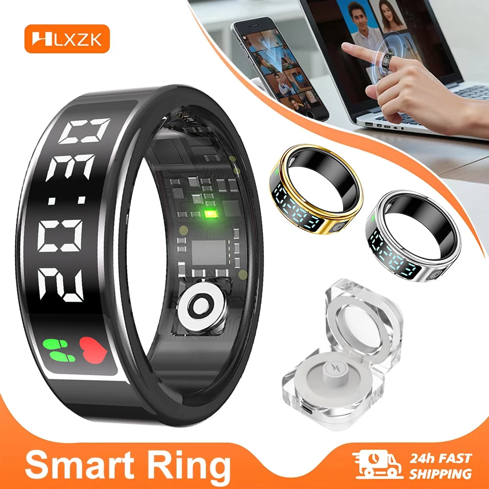 Smart Rings LED Display Screen for Heart Rate Blood Oxygen Sleep Monitoring Multi Sports Modes IP68 Waterproof Ring for Women